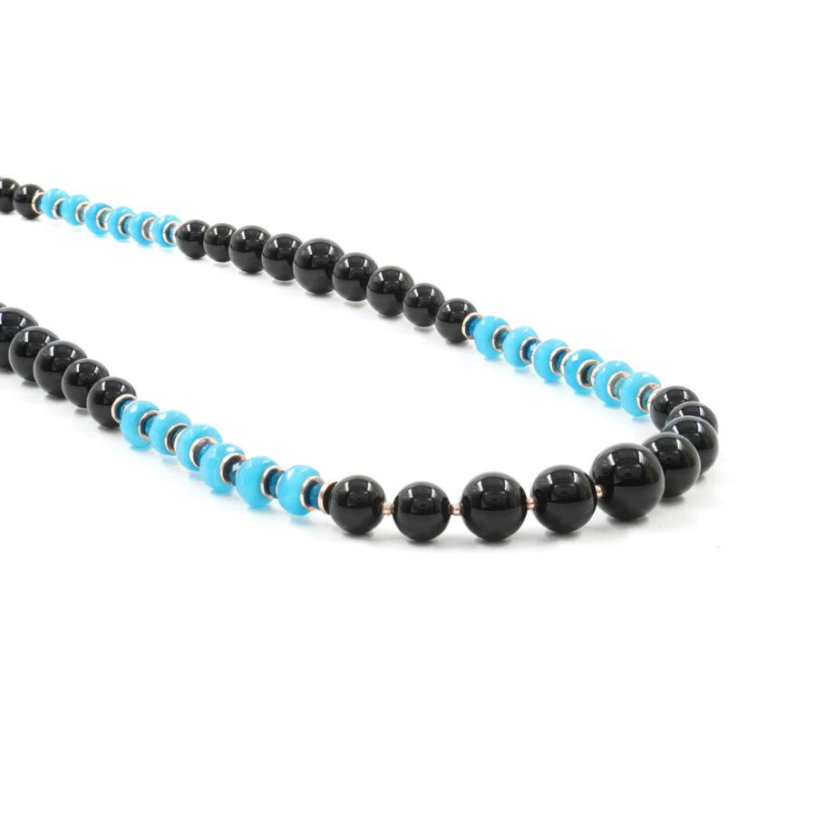 Collana con agata nera, occhio di gatto, apatite, ematite, chiusura in argento 925 - Dorato