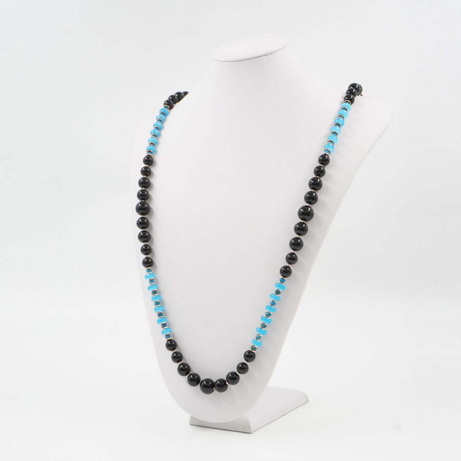 Collana con agata nera, occhio di gatto, apatite, ematite, chiusura in argento 925 - Dorato - immagine 2
