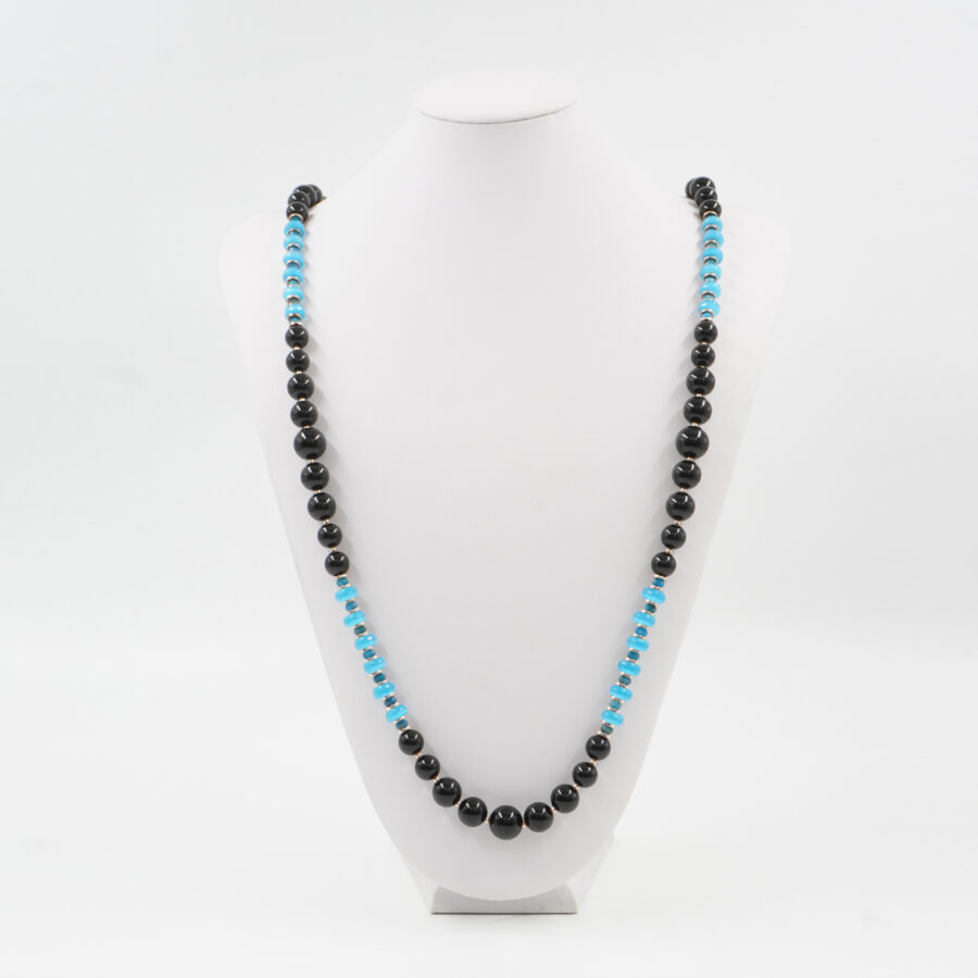 Collana con agata nera, occhio di gatto, apatite, ematite, chiusura in argento 925 - Dorato - immagine 3
