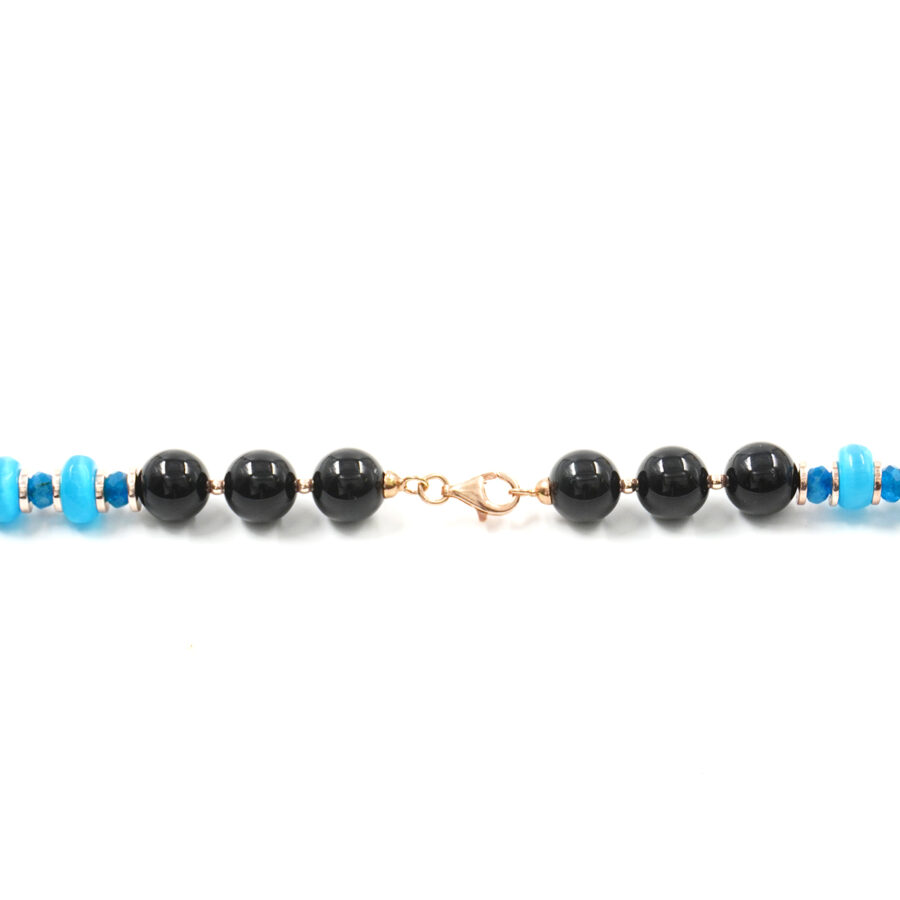 Collana con agata nera, occhio di gatto, apatite, ematite, chiusura in argento 925 - Dorato - immagine 4