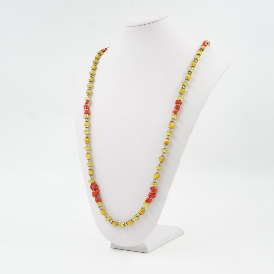 Collana con occhio di tigre dorato, occhio di gatto, apatite, corallo, ematite, chiusura in argento 925 - Dorato - immagine 2