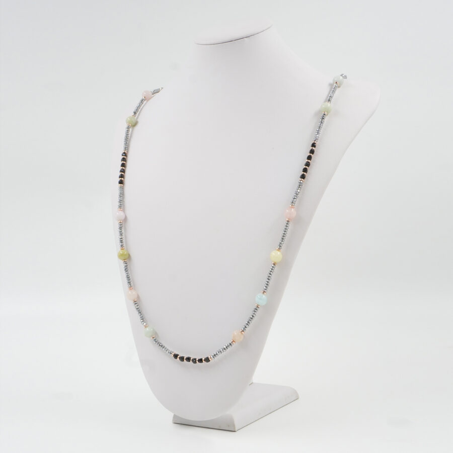 Collana con ematite, berillo, spinello nero, chiusura in argento 925 - Rosato - immagine 2