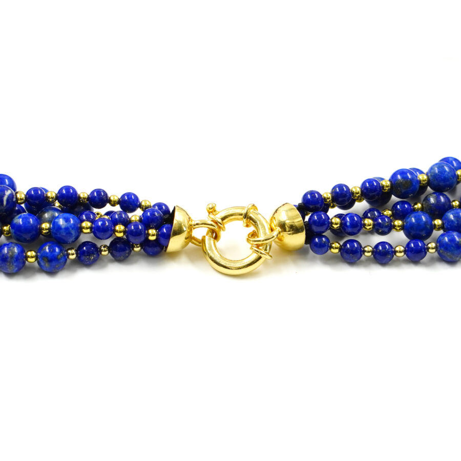 Collana Multifilo con lapis, corallo, ematite, chiusura in argento 925 - Dorato - immagine 3