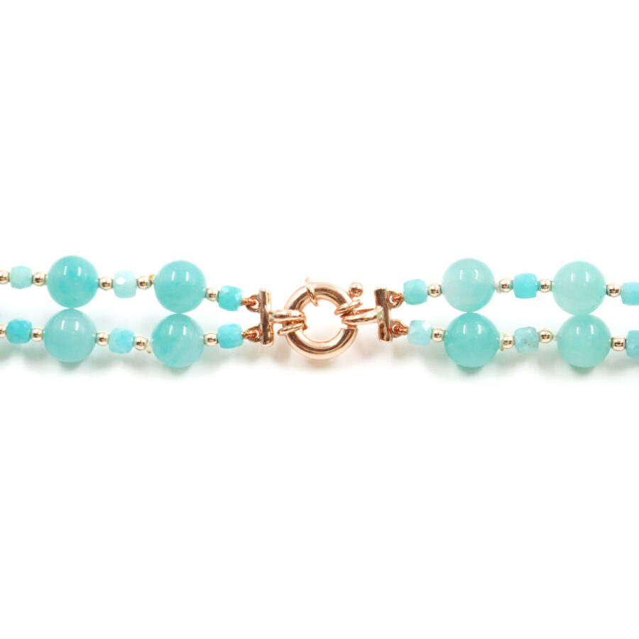 Collana Multifilo con amazzonite, corallo bianco, ematite, chiusura in argento 925 - Rosato - immagine 3