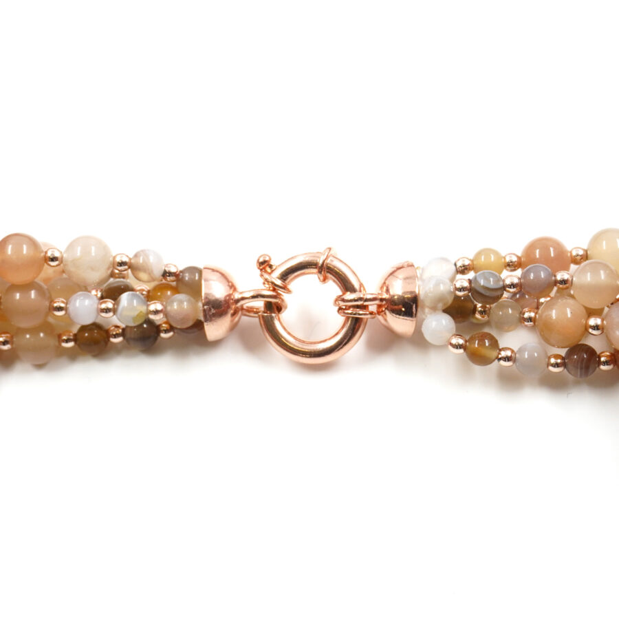 Collana Multifilo con pietra di Luna, corallo, ematite, chiusura in argento 925 - Rosato - immagine 3