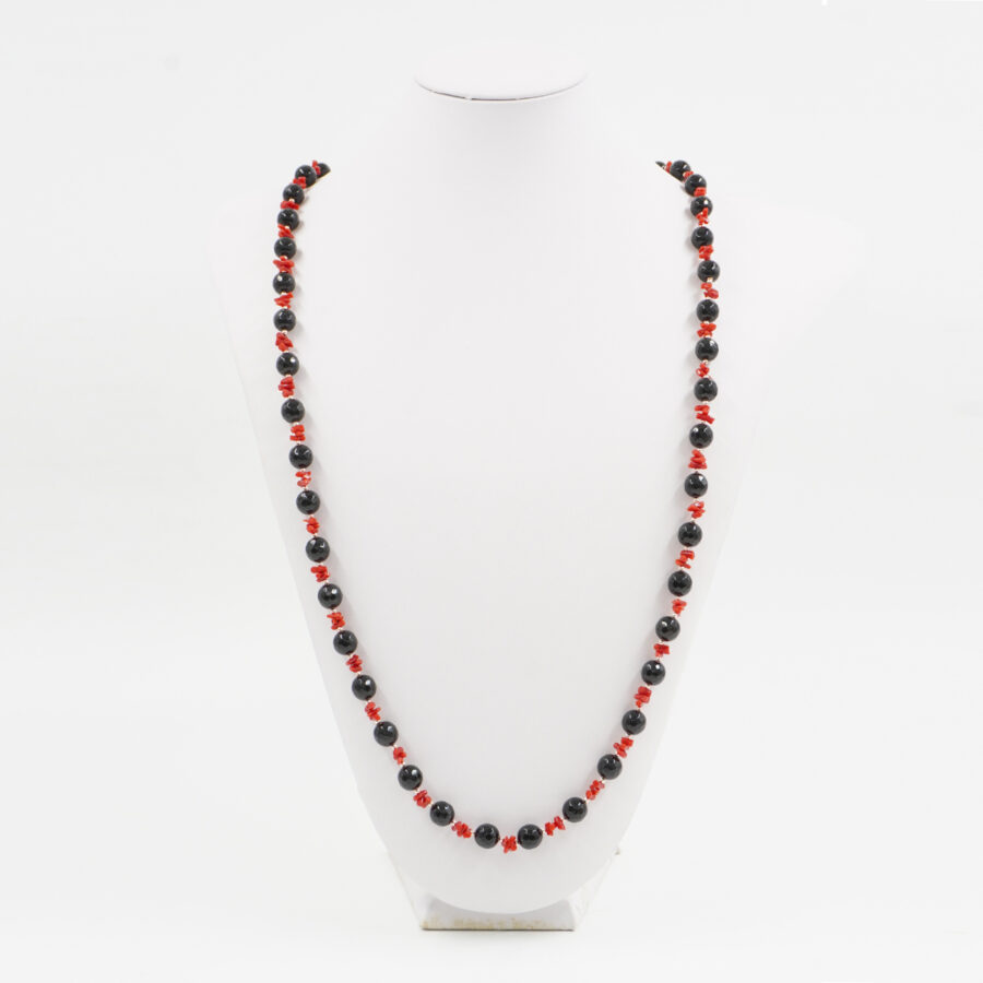 Collana con agata nera sfaccettata, corallo, ematite, chiusura in argento 925 – Rosato - immagine 3