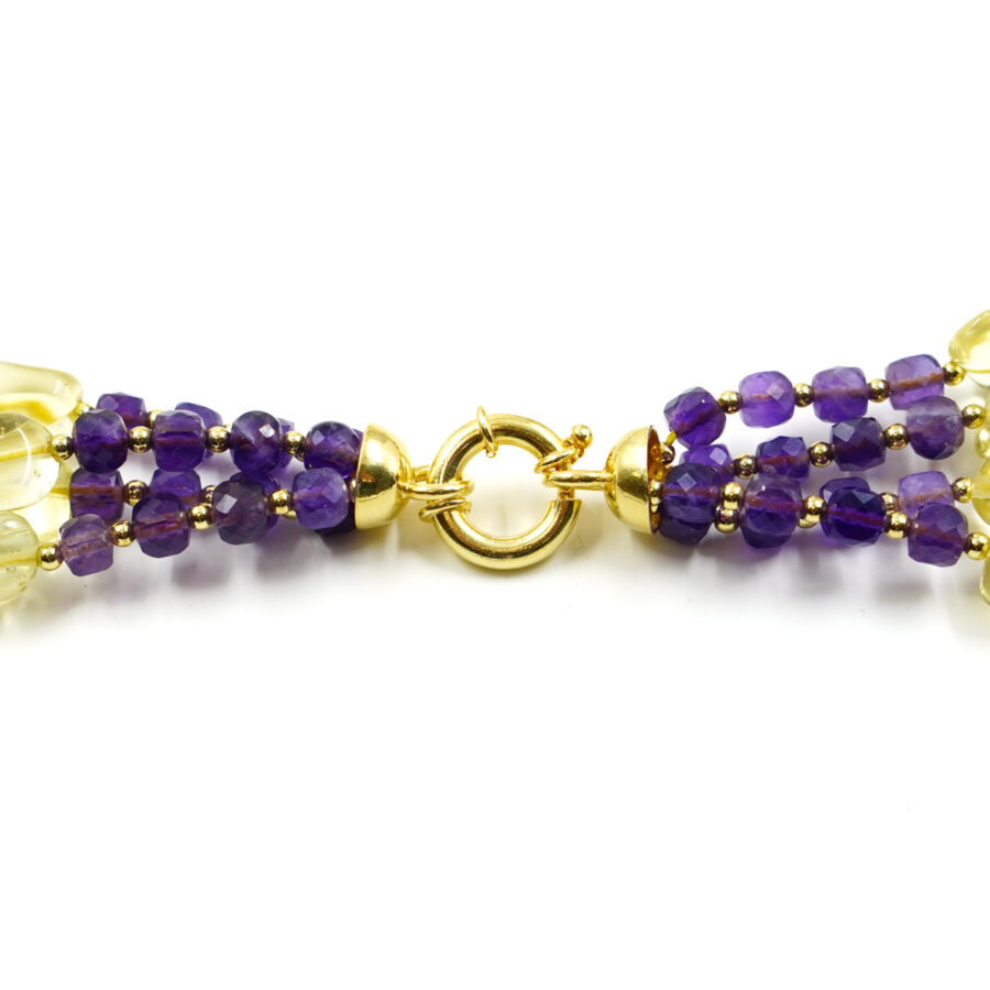 Collana Multifilo con quarzo lemon, ametista, ematite, chiusura in argento 925 - Dorato - immagine 3