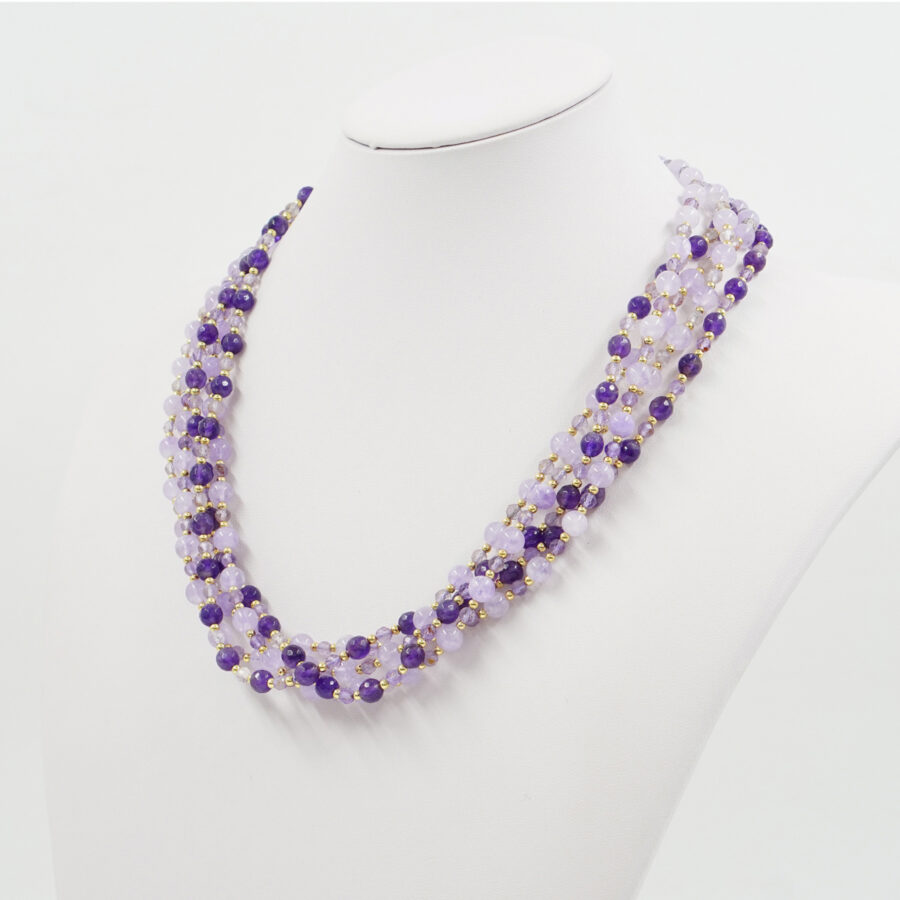 Collana Multifilo con ametista, ematite, chiusura in argento 925 – Dorato