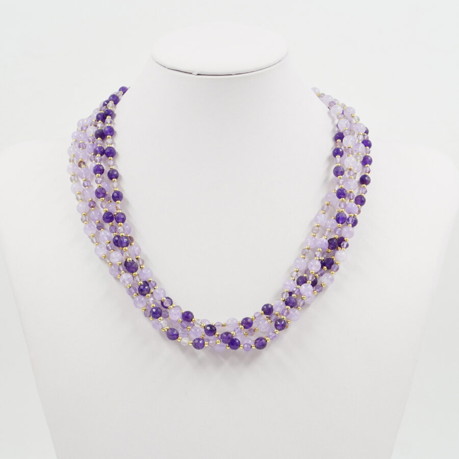 Collana Multifilo con ametista, ematite, chiusura in argento 925 – Dorato - immagine 2