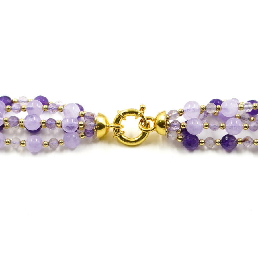 Collana Multifilo con ametista, ematite, chiusura in argento 925 – Dorato - immagine 3