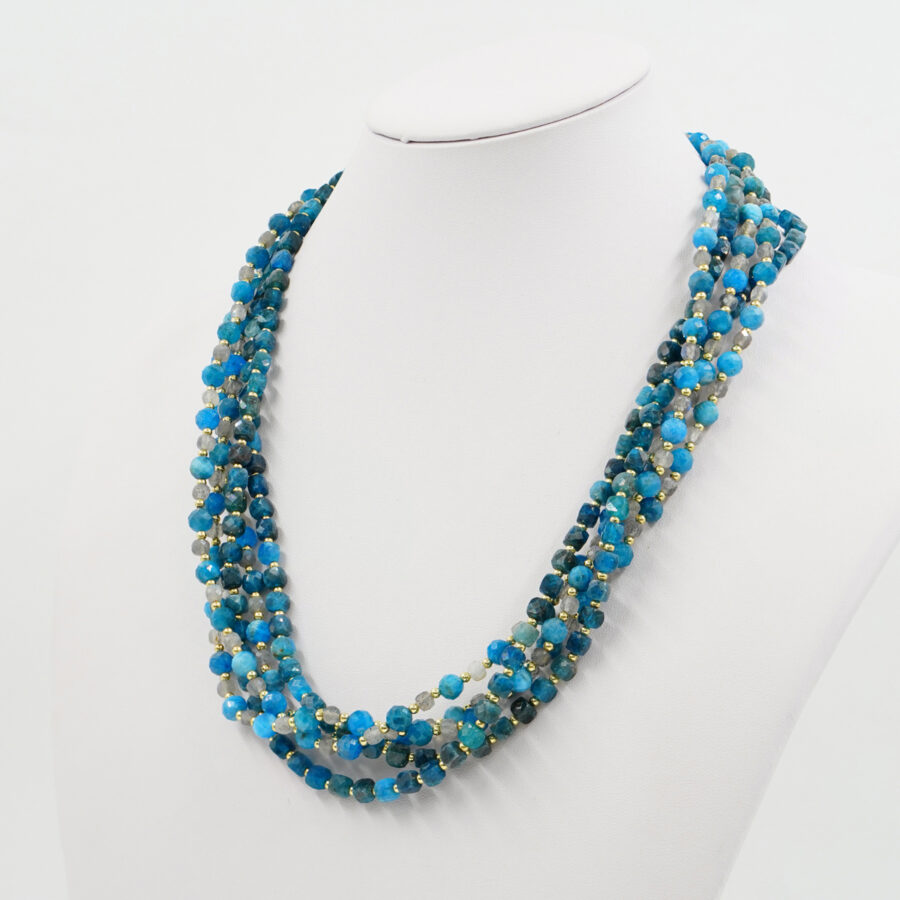 Collana Multifilo con apatite, labradorite, ematite, chiusura in argento 925 - Dorato