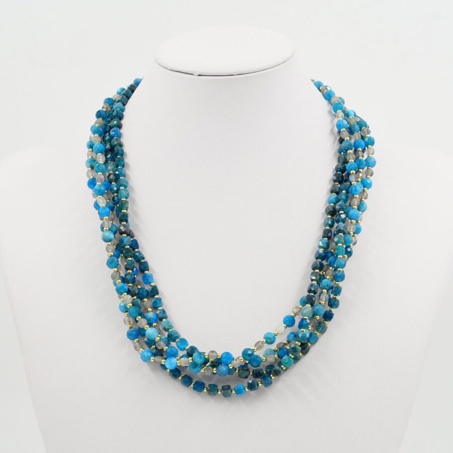 Collana Multifilo con apatite, labradorite, ematite, chiusura in argento 925 - Dorato - immagine 2