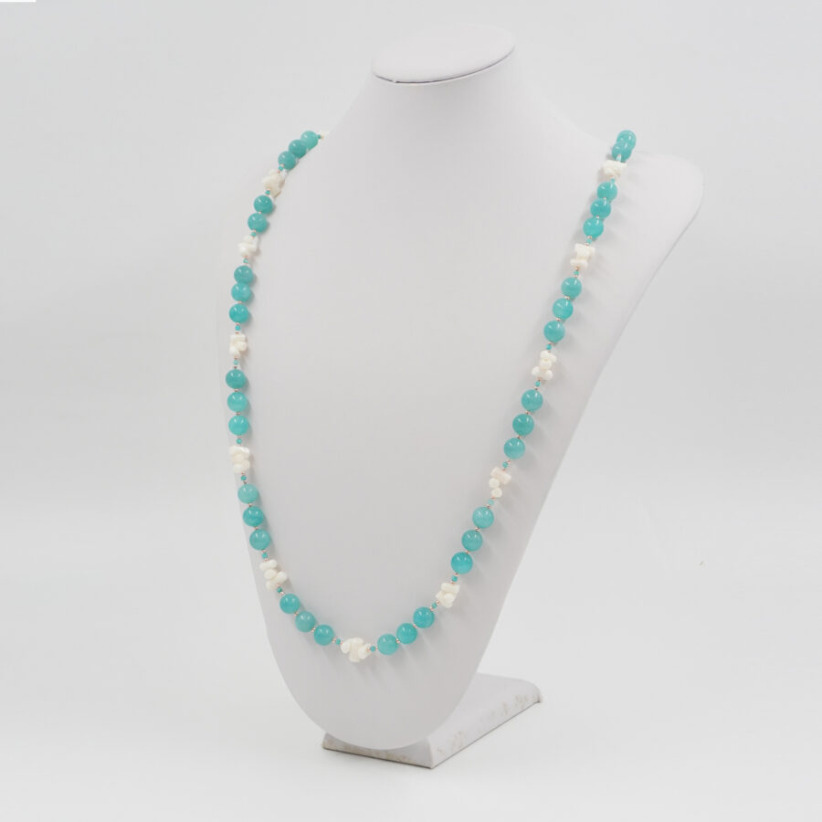 Collana con amazzonite, corallo bianco, ematite, chiusura in argento 925 - Rosato - immagine 2
