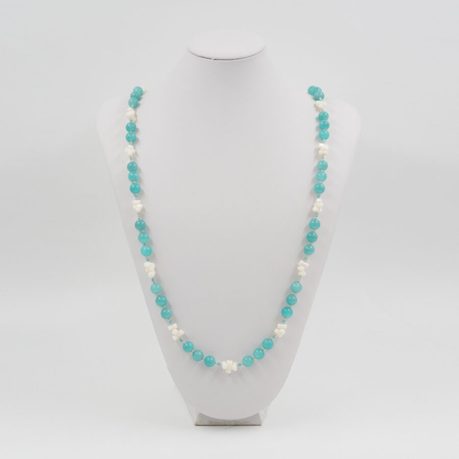 Collana con amazzonite, corallo bianco, ematite, chiusura in argento 925 - Rosato - immagine 3