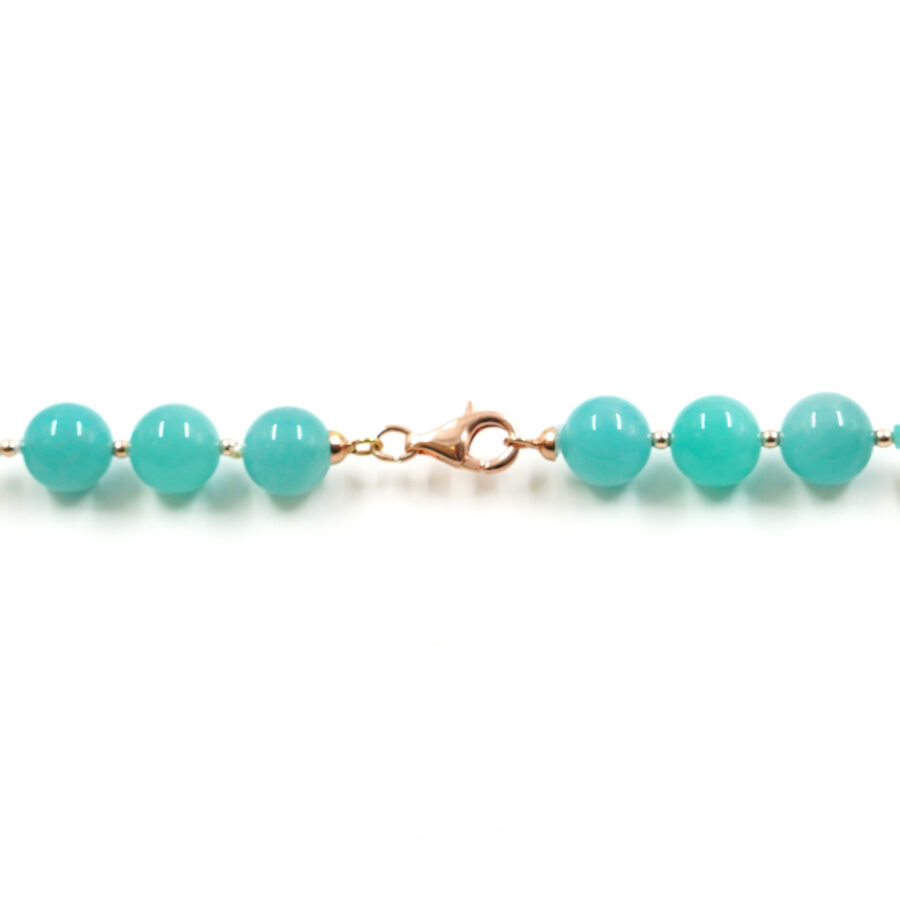 Collana con amazzonite, corallo bianco, ematite, chiusura in argento 925 - Rosato - immagine 4