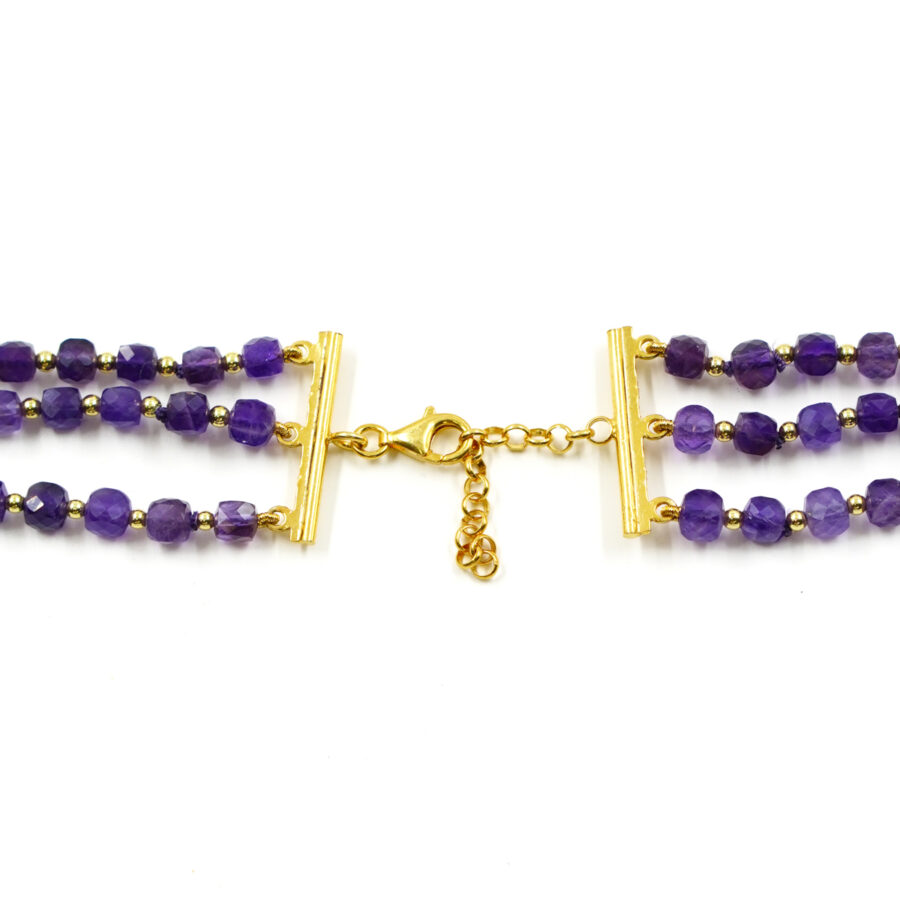 Collana Multifilo con ametista, corallo, chiusura in argento 925 – Dorato - immagine 3