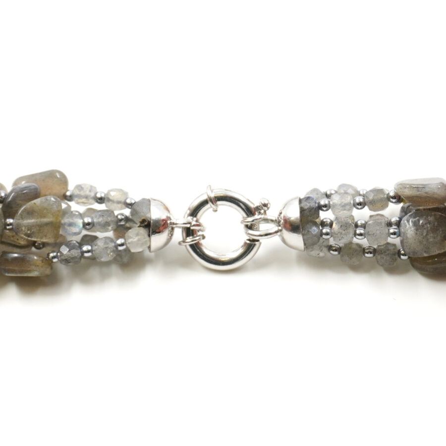 Collana Multifilo con labradorite, corallo, ematite, chiusura in argento 925 – Rodiato - immagine 3