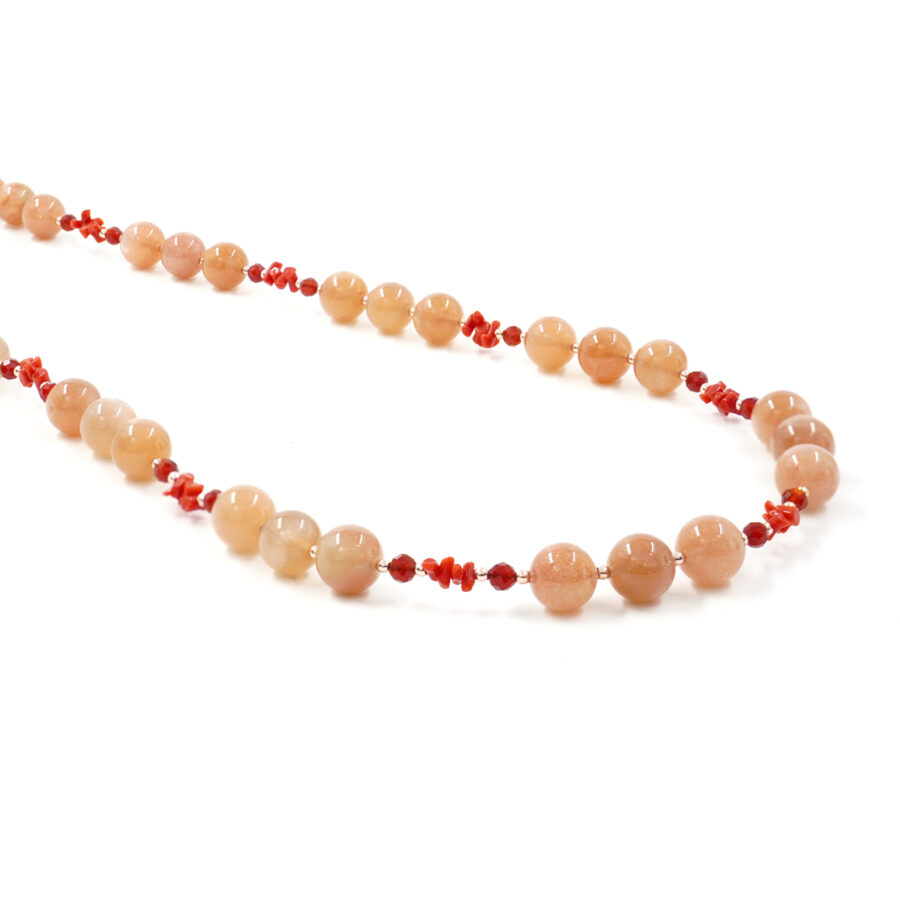 Collana con pietra di Luna, agata rossa, corallo, ematite, chiusura in argento 925 – Rosato - immagine 3