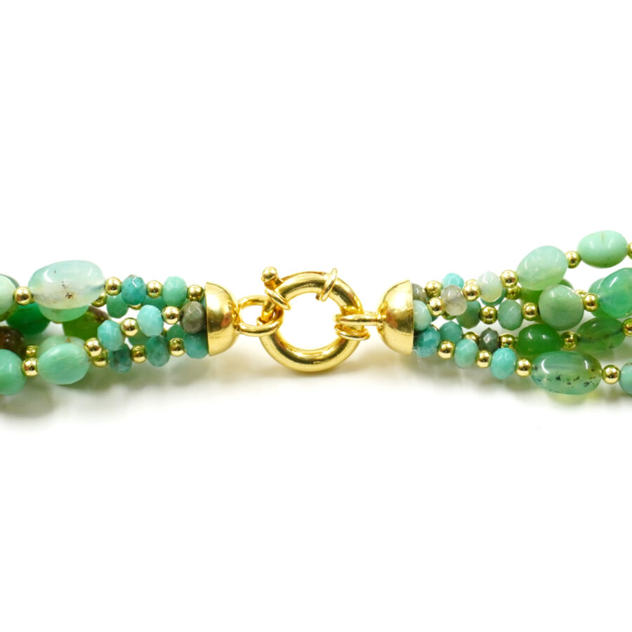 Collana Multifilo con crisoprasio, agata green grass, ematite, chiusura in argento 925 – Dorato - immagine 3