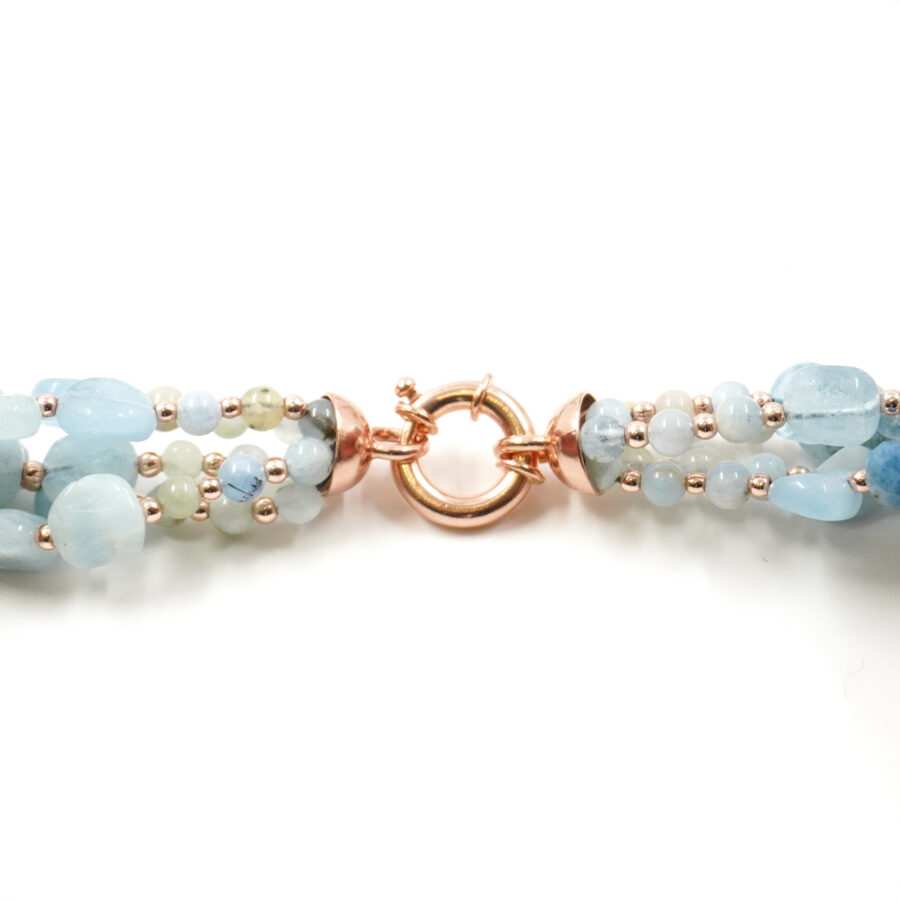 Collana Multifilo con acquamarina, perla, ematite, chiusura in argento 925 – Rosato - immagine 3
