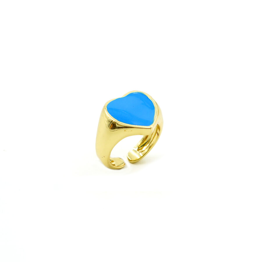 Anello modello Chevalier a forma cuore con smalto azzurro