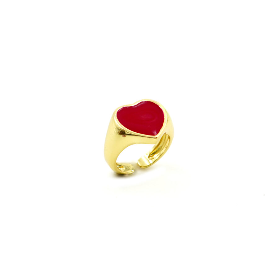 Anello modello Chevalier a forma cuore con smalto rosso