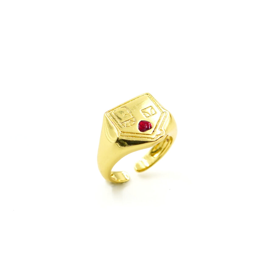 Anello casa inciso con zircone cuore rosso