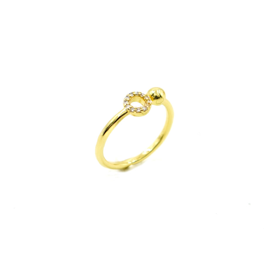 Anello contrarier con zirconi e pallina