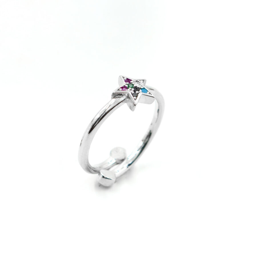 Anello con stellina e zirconi multicolore