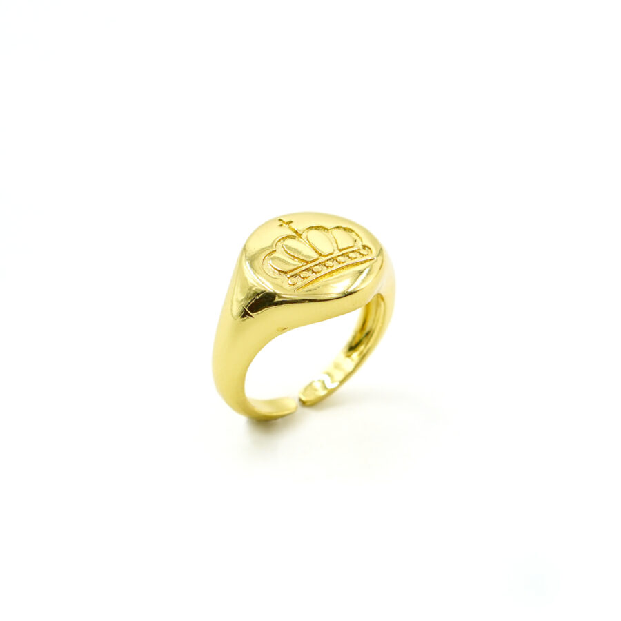 Anello fascia con corona incisa