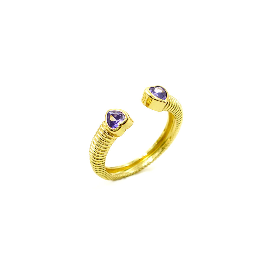 Anello contrarier con zirconi a cuore viola