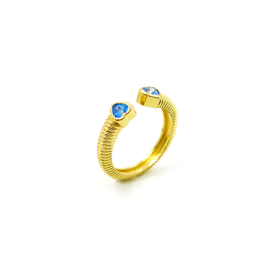 Anello contrarier con zirconi a cuore azzurri