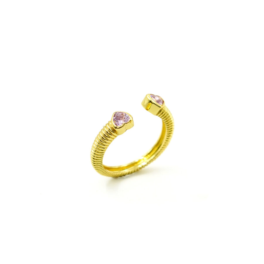 Anello contrarier con zirconi a cuore rosa