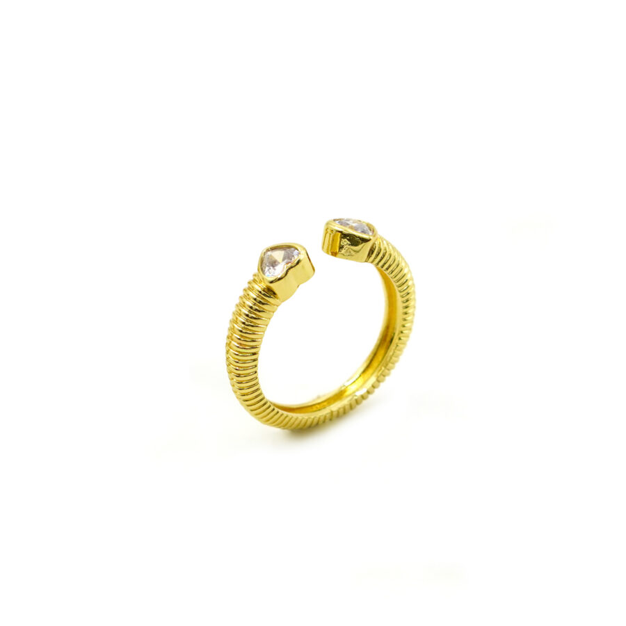 Anello contrarier con zirconi a cuore bianchi