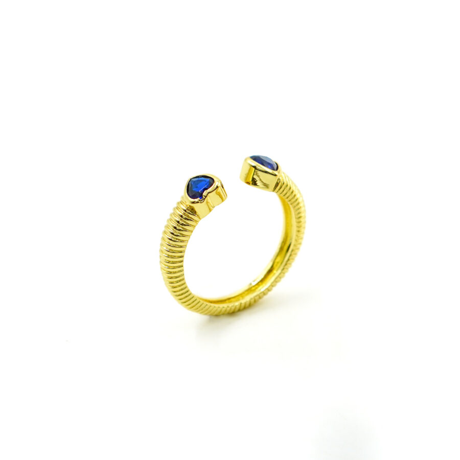 Anello contrarier con zirconi a cuore blu