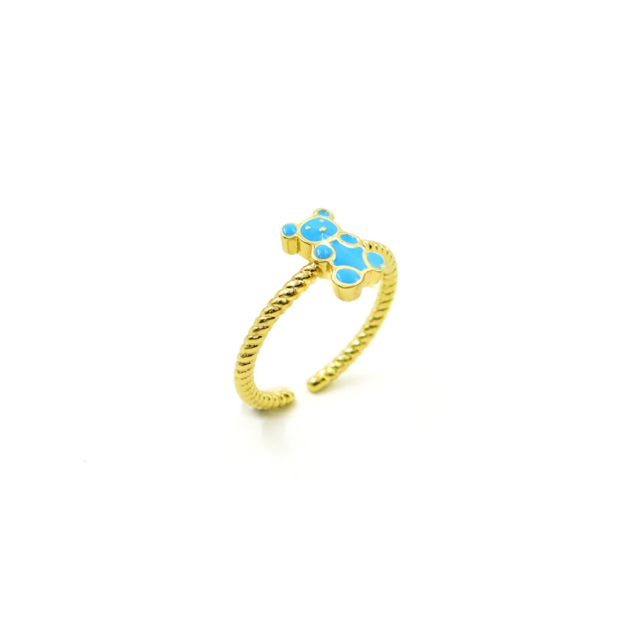 Anello orsetto con smalto azzurro