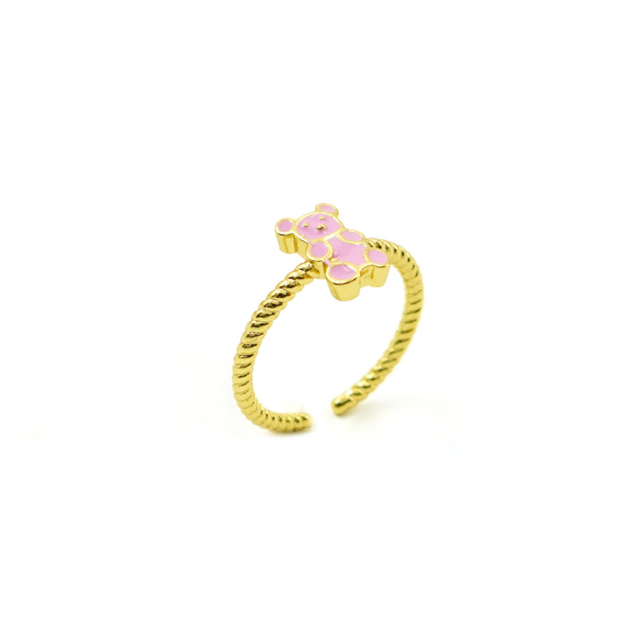 Anello orsetto con smalto rosa