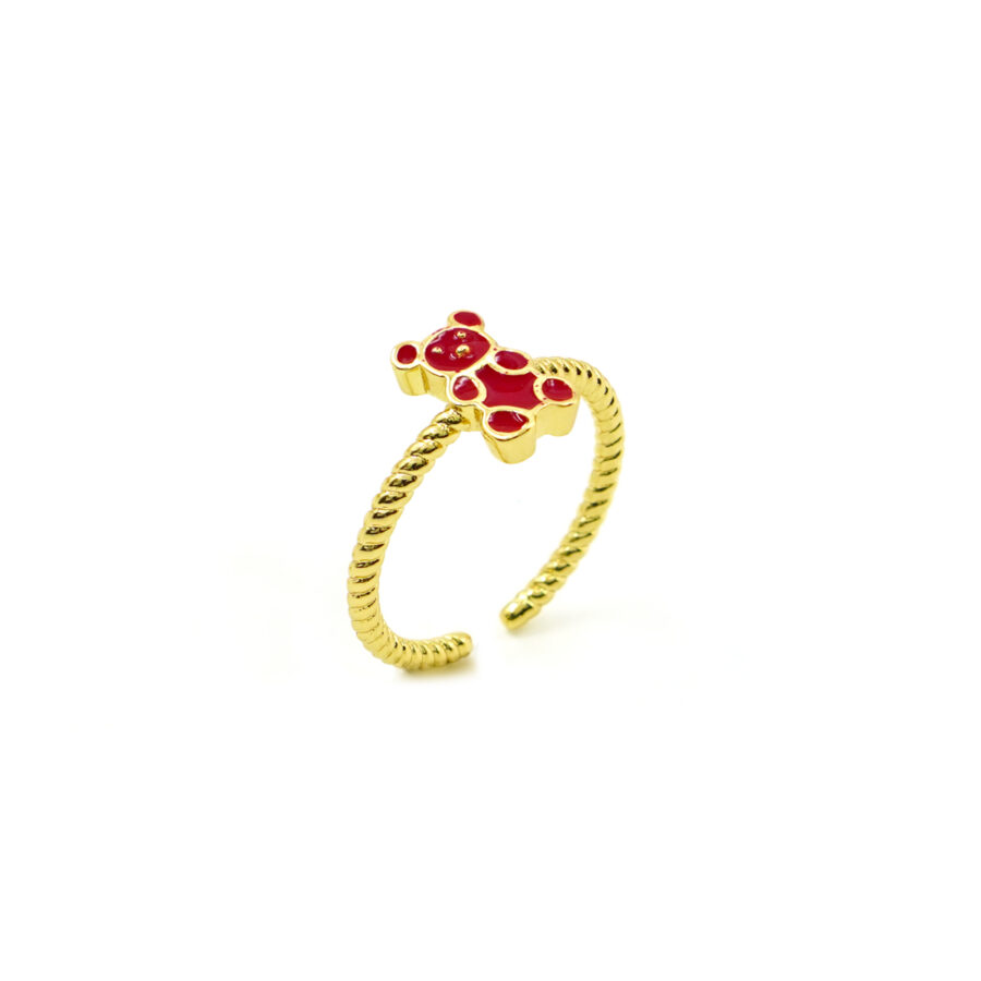 Anello orsetto con smalto rosso
