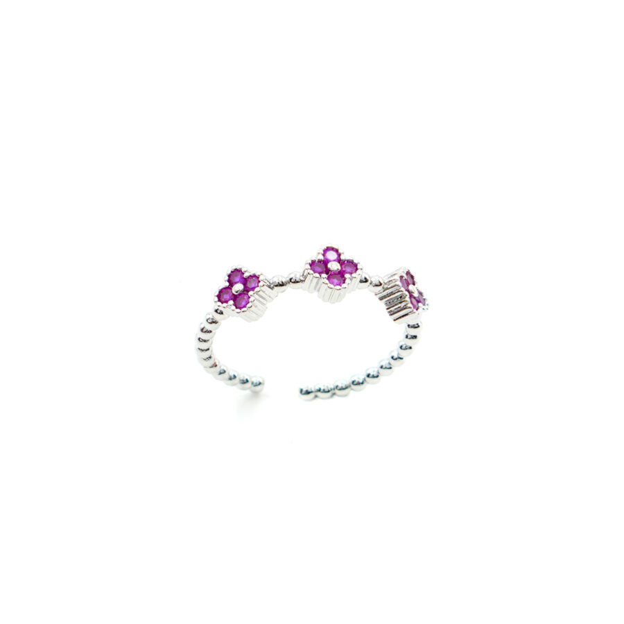 Anello trilogy fiorellino con zirconi rossi