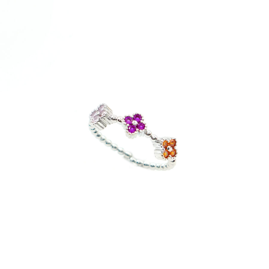 Anello trilogy fiorellino con zirconi multicolore