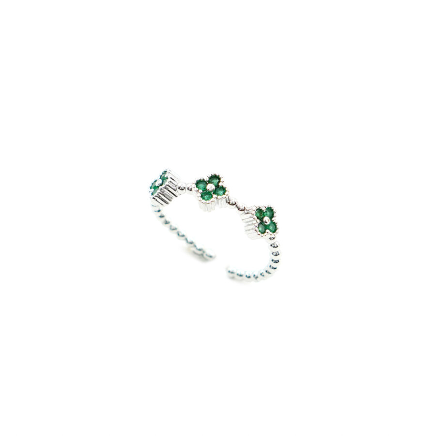 Anello trilogy fiorellino con zirconi verdi