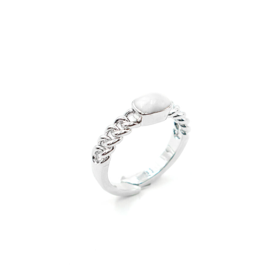 Anello solitario fune con smalto bianco