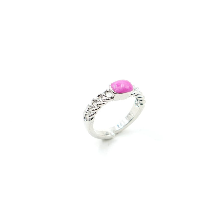 Anello solitario fune con smalto rosa