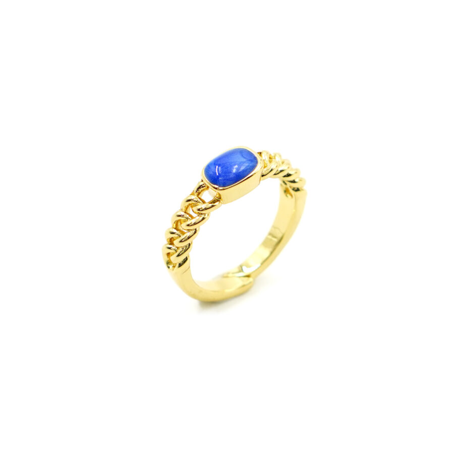 Anello solitario fune con smalto blu
