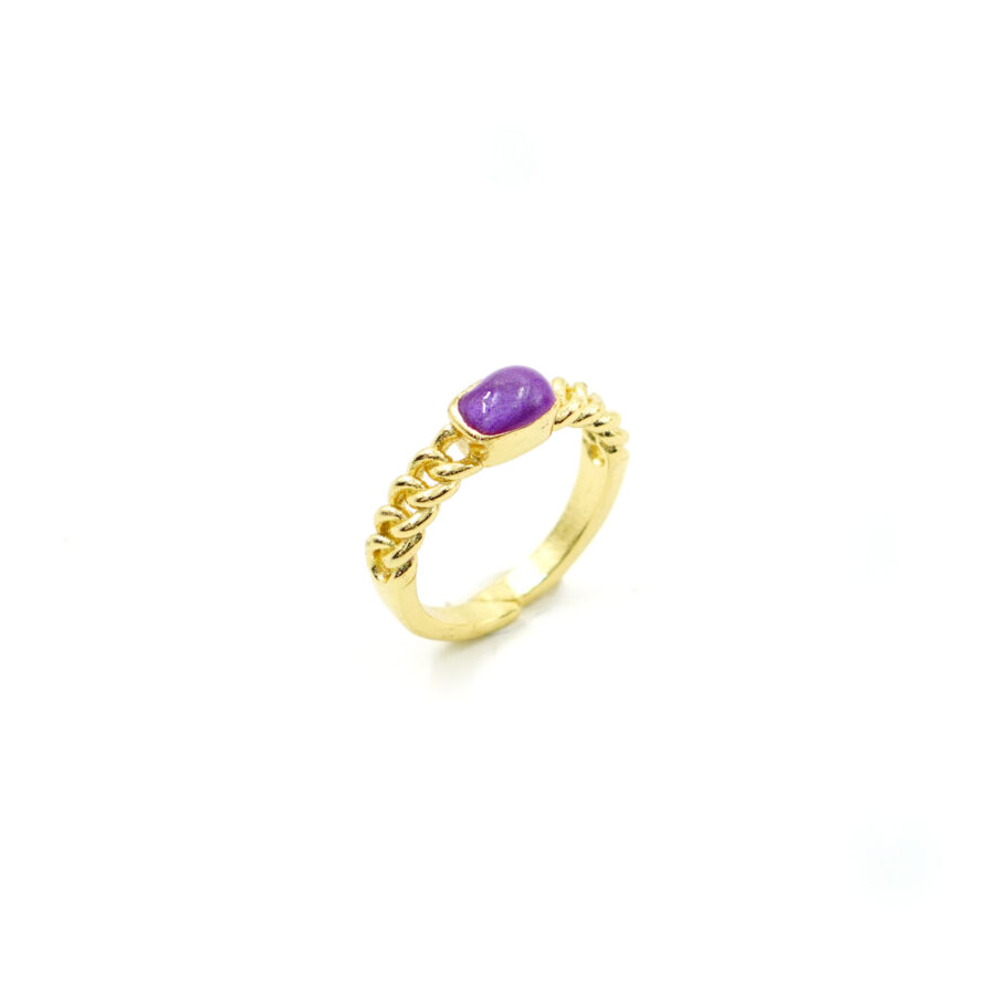 Anello solitario fune con smalto viola