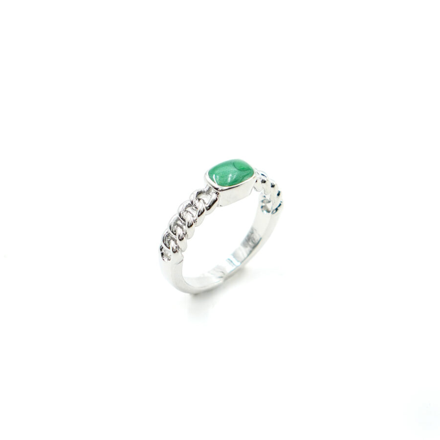 Anello solitario fune con smalto verde