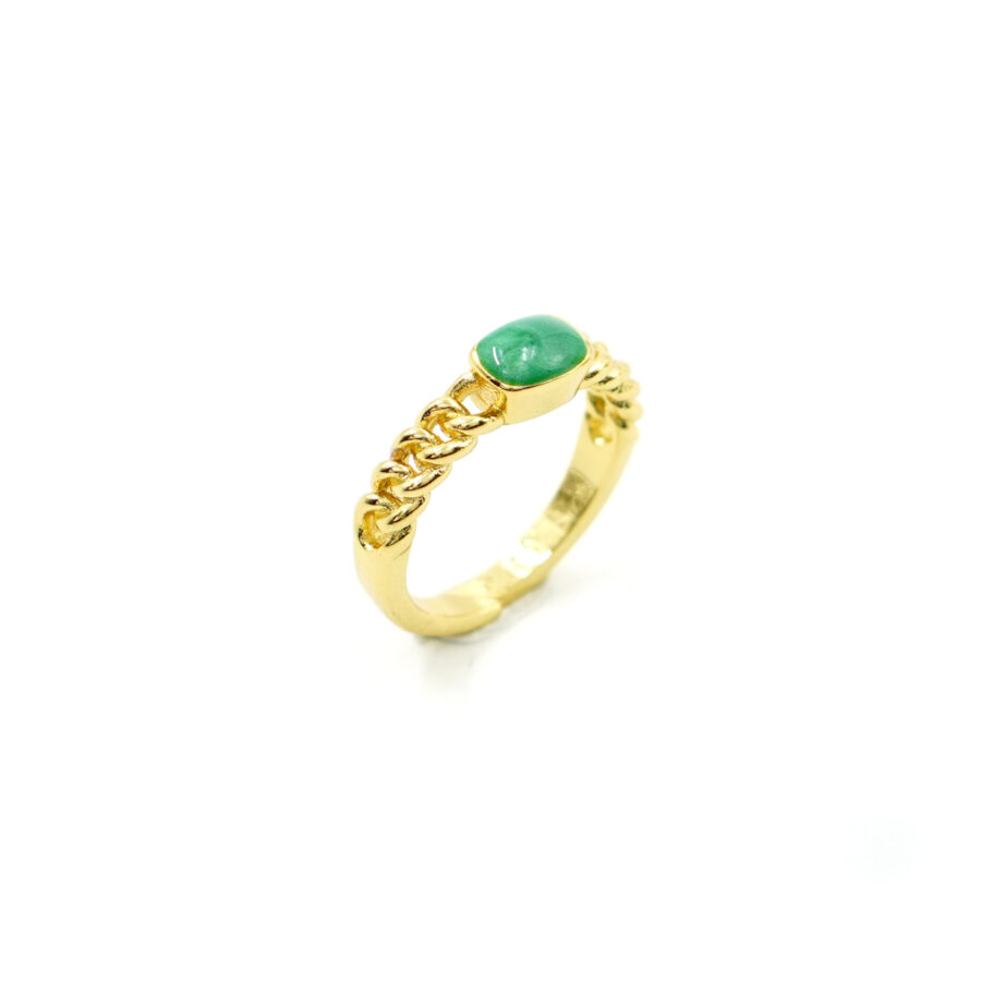 Anello solitario fune con smalto verde