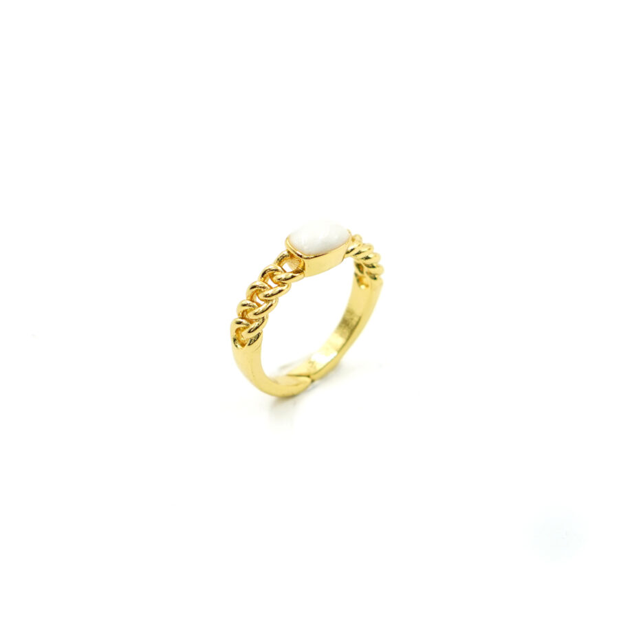 Anello solitario fune con smalto bianco