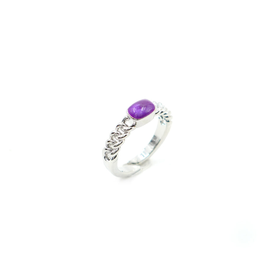 Anello solitario fune con smalto viola