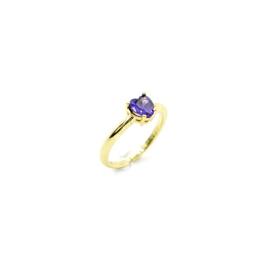 Anello solitario con zircone cuore viola